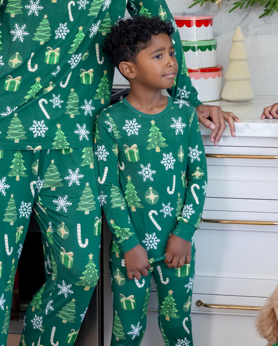 Bamboo Christmas Tree Print Matching Family Christmas Pajamas Green
