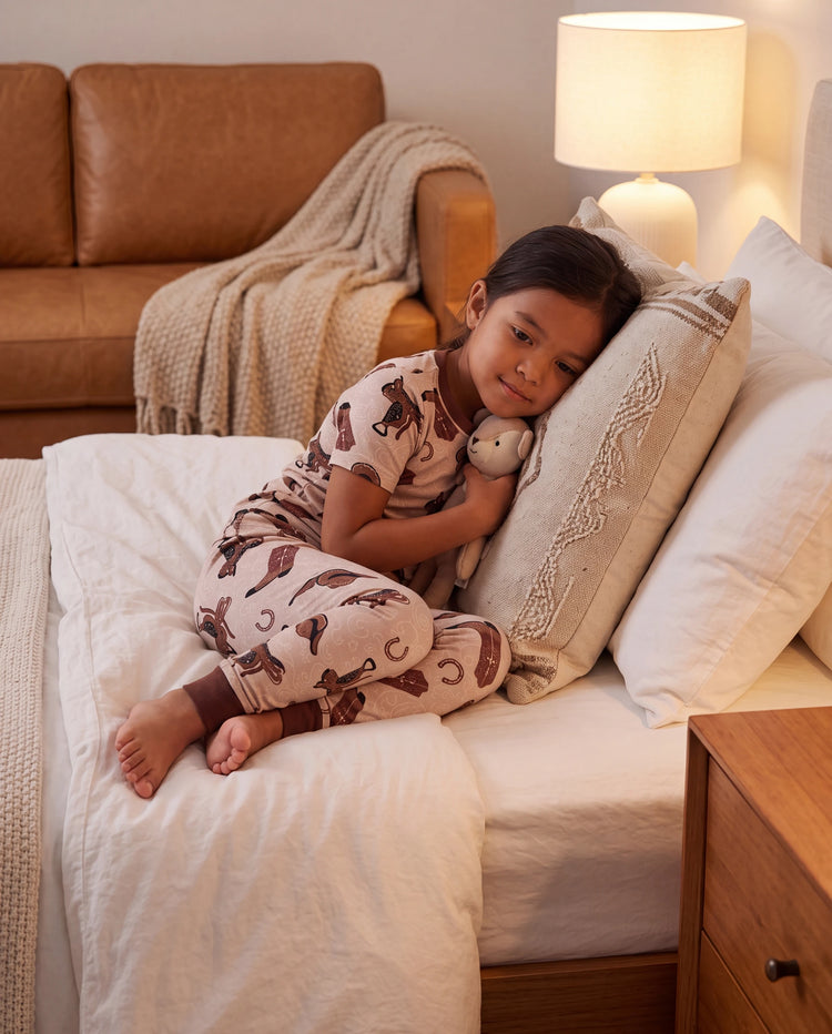Toddler / Kids Christmas / Halloween Pajamas 3-Piece Bamboo Pajama Set 2-in-1 Look for 4 Seasons (Snug-Fitting) Brown