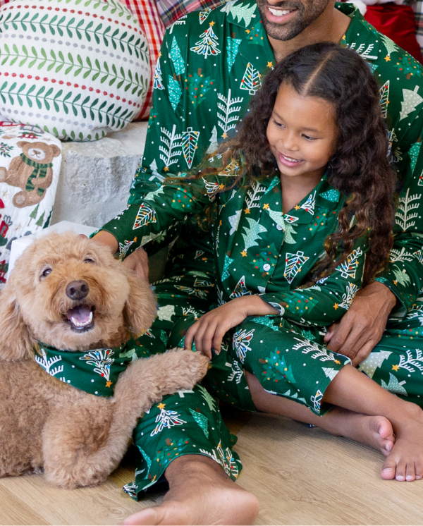 Christmas Matching Family Pajamas Xmas Tree Print Dark Green
