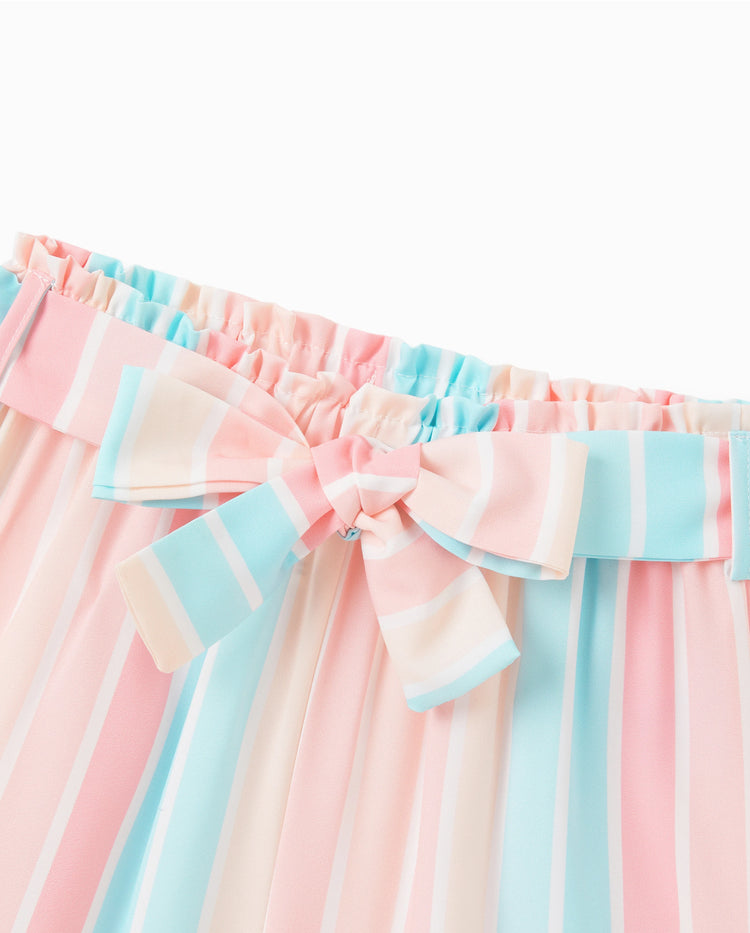 2pcs Kleinkind Mädchen Süße Flutter-Ärmel T-Shirt und Streifen Gürtel Shorts Set rosa