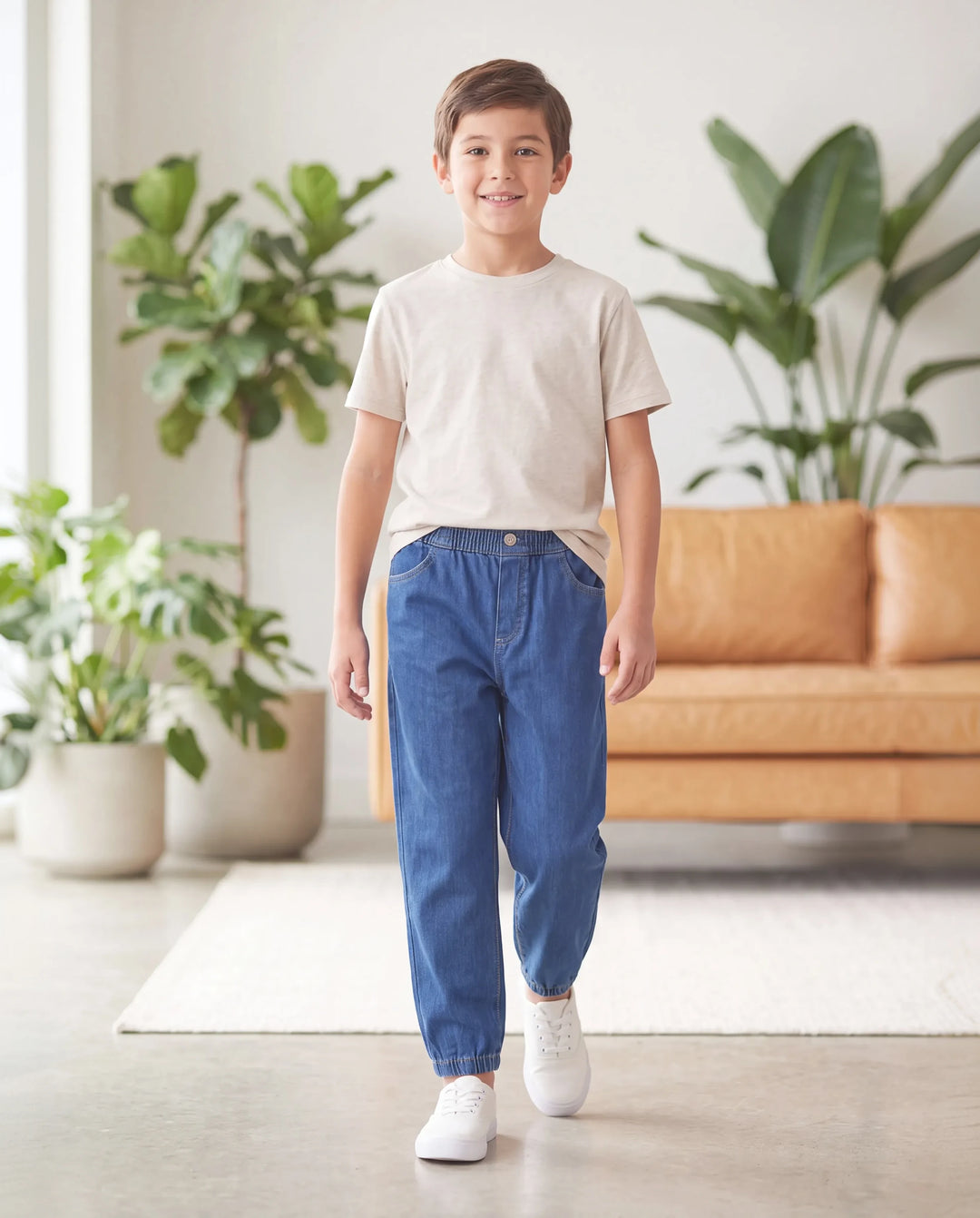Pantalones vaqueros para niños con cintura elástica, suaves, elásticos y cómodos, para uso diario, con bolsillos, color azul oscuro