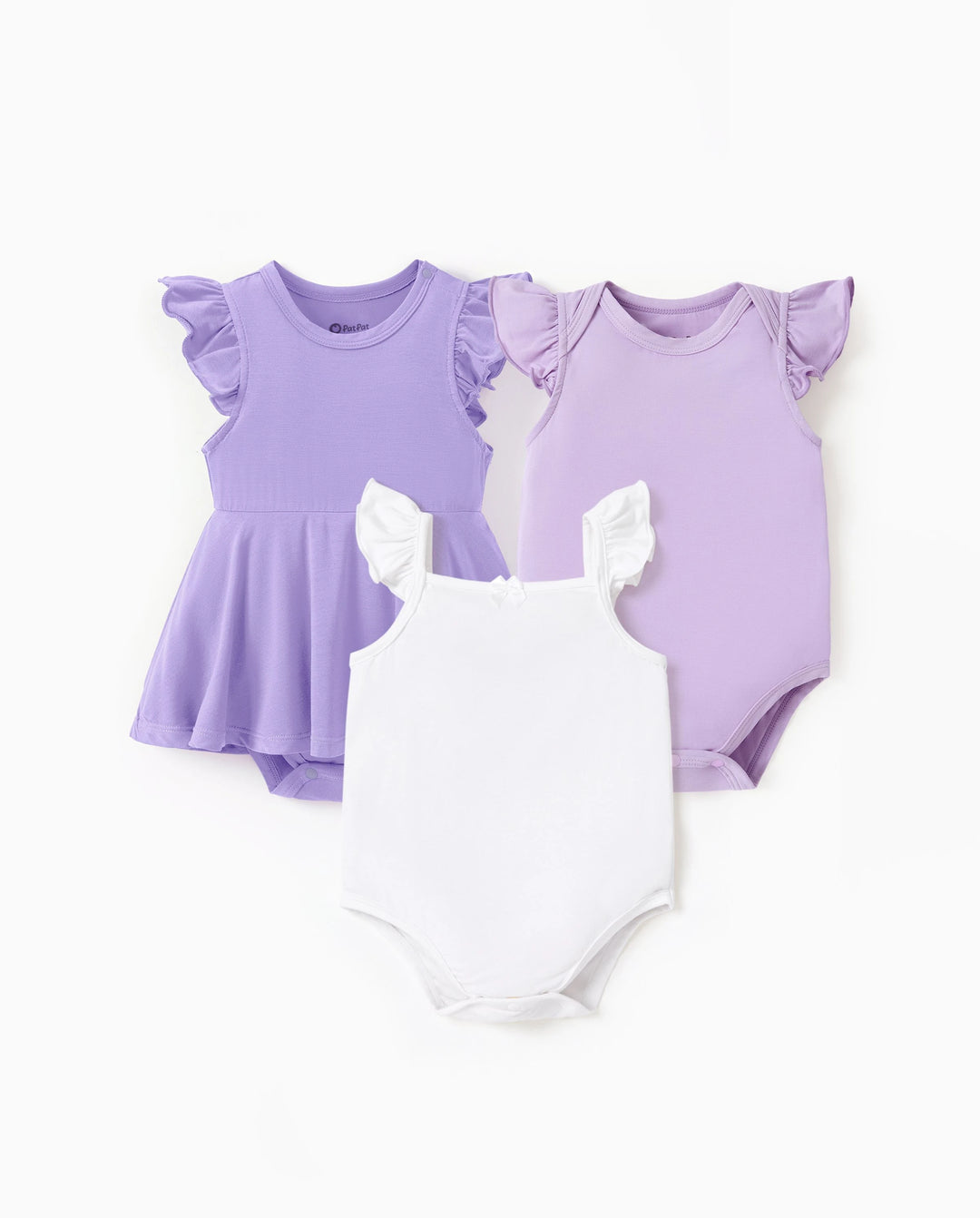 Bamboo Baby Girl Solid Color 3-Piece Rompers Set Purple