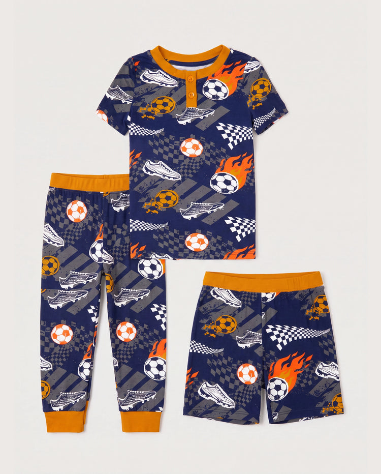 Kleinkind / Kinder Weihnachten / Halloween PJS für Jungen 3-teiliges Bambus-Pyjama-Set 2-in-1-Look für 4 Jahreszeiten (eng anliegend)  schwarz