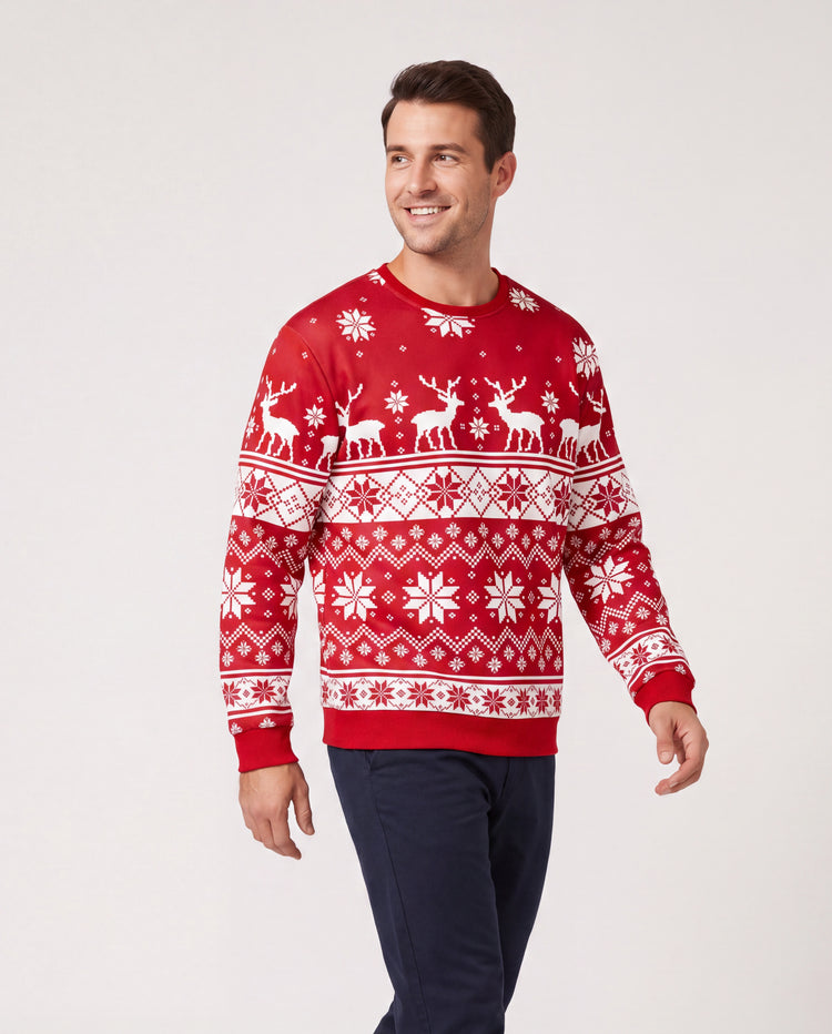 Camisetas de manga larga con estampado navideño familiar a juego con temática de festival, color rojo