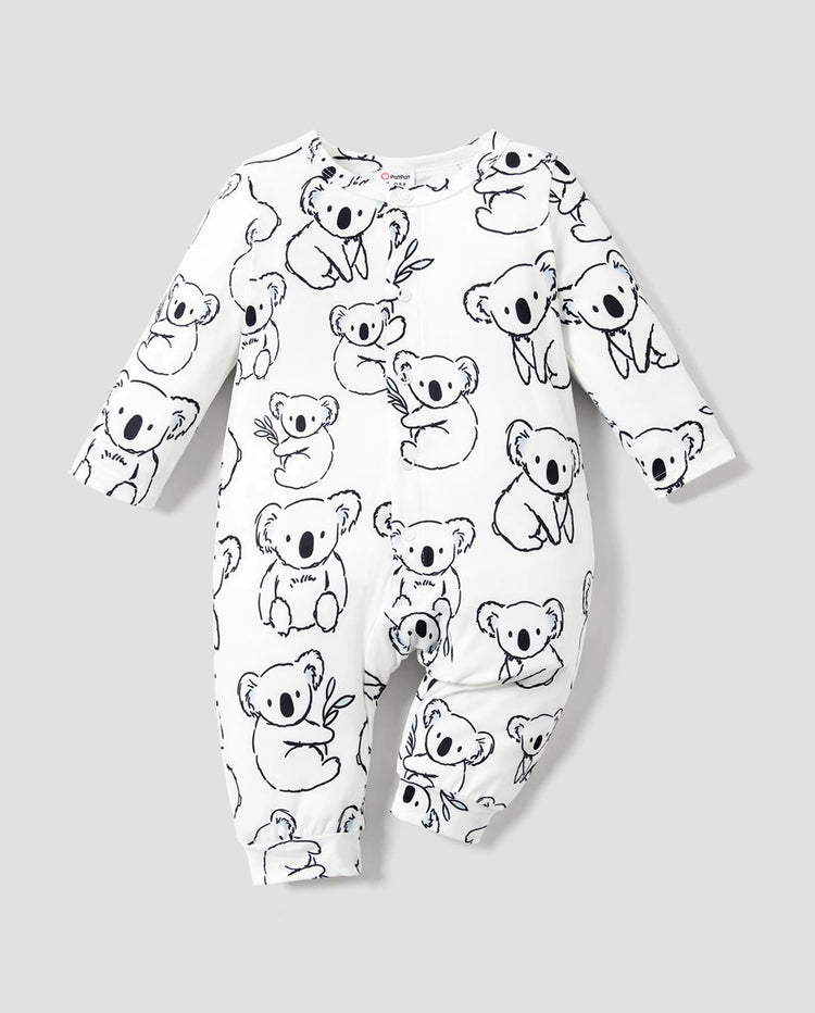 Combinaison bébé garçon à manches longues et boutons motif panda blanc