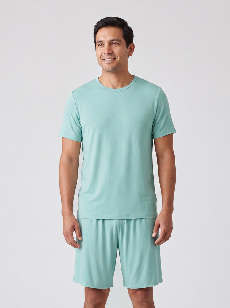 Bamboo Family Pajamas Solid Color Green Short Sleeve Matching Pajama Set ( Snug-Fitting for Children ) Green