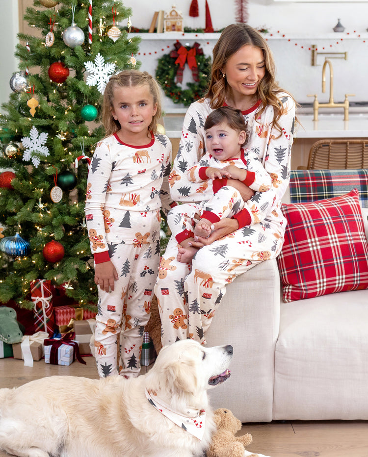 PatPat Family Matching Christmas Pajamas Christmas Tree & Gingerbread Print Cotton Cream