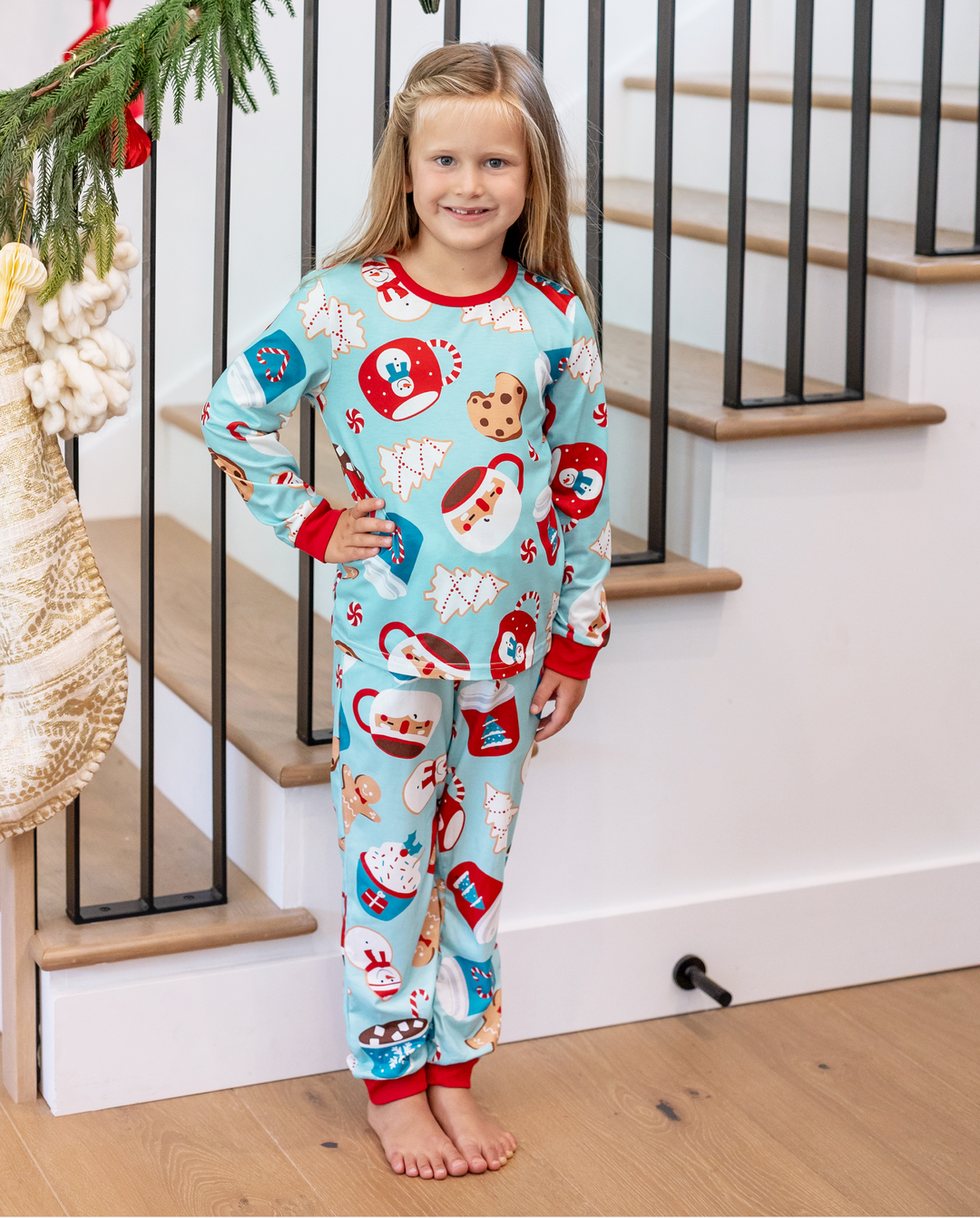 Family Matching Christmas Pajamas Mug & Gingerbread Print Blue Plus Size