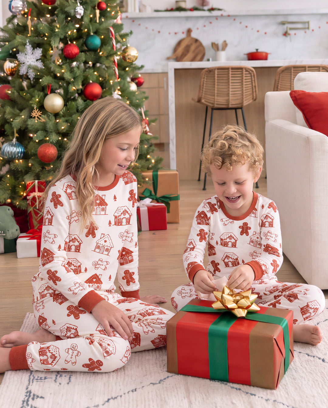 PatPat Matching Family Christmas Pajamas Gingerbread Print Red