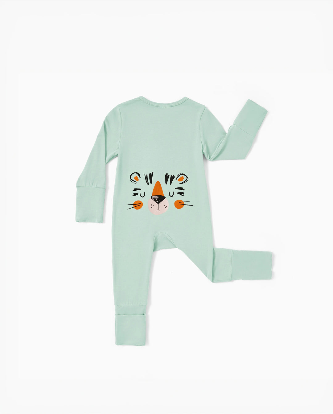 Footie de bambú para bebé niño/niña con estampado de animales, con cremallera bidireccional, color verde