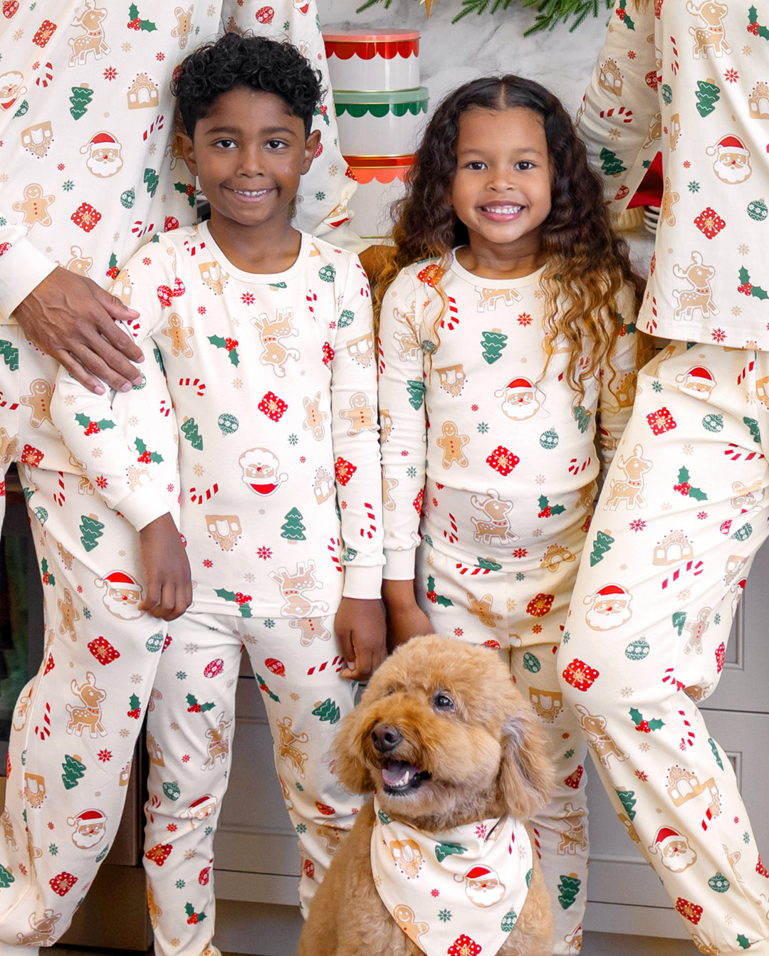 Matching Family Christmas Pajamas Gingerbread & Christmas Tree Print Cotton