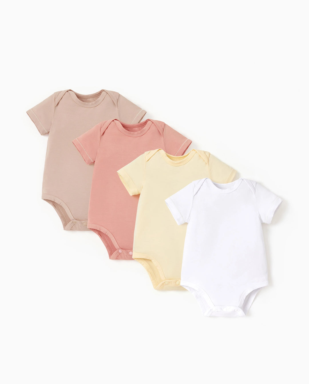Conjunto de 4 piezas de mameluco de modal de color liso para bebé niño/niña, amarillo pálido