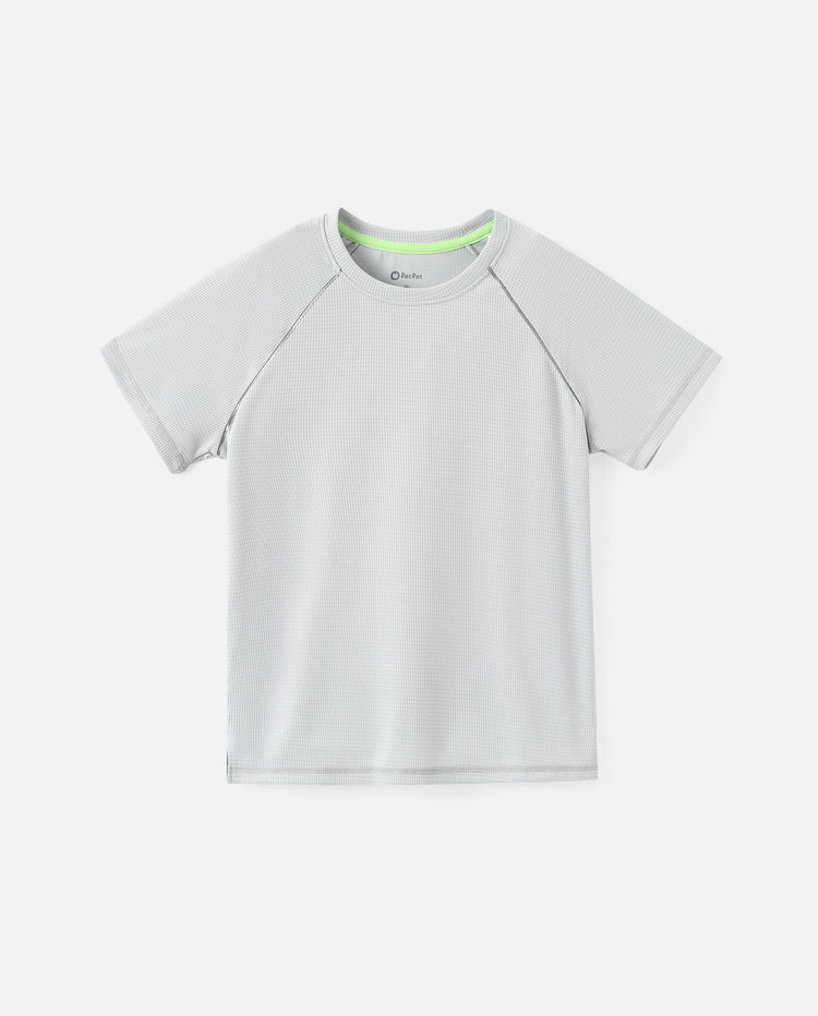 PatPat Lightflow Activewear Kid Boy Athletic Breathable Air-Grid Ultra Lightweight Short Sleeve T-Shirt Grey