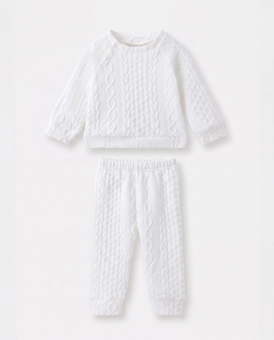 Baby Boy/Girl Clothes 2pcs Solid Knitted Sweatshirt and Pants Set White