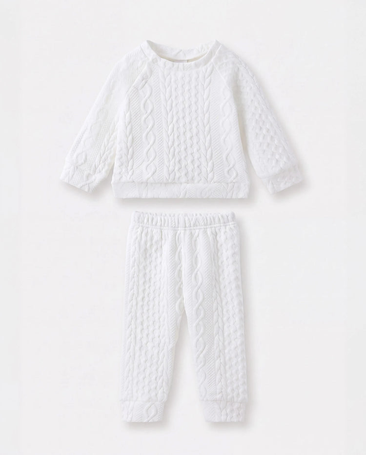 Baby Boy/Girl Clothes 2pcs Solid Knitted Sweatshirt and Pants Set White
