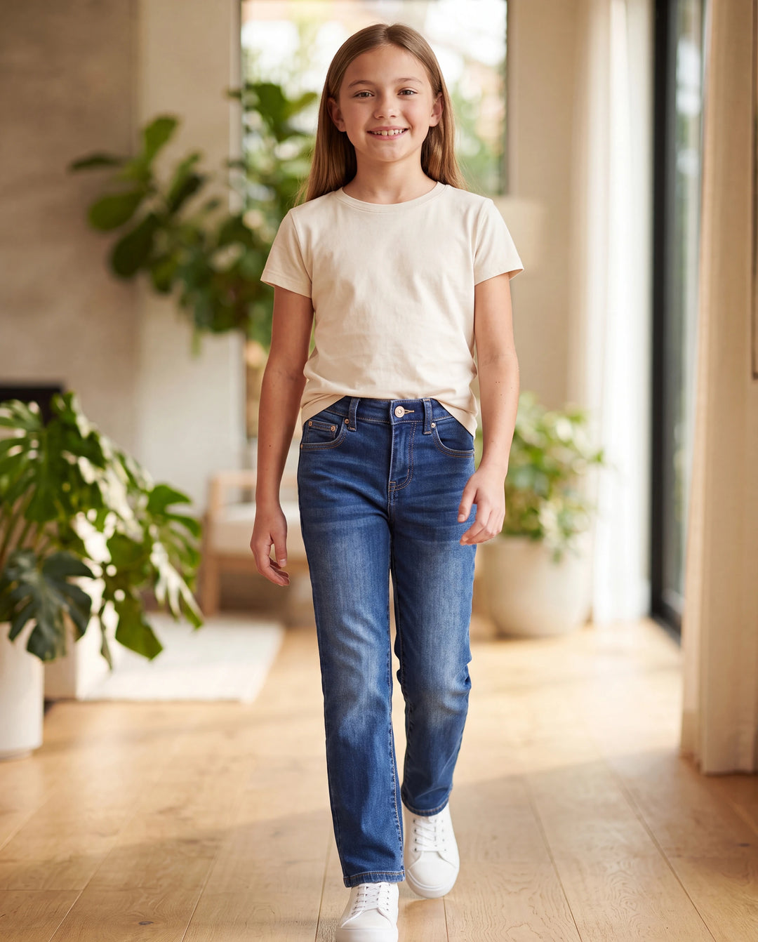 Pantalones vaqueros de mezclilla para niños con cintura elástica, suaves, elásticos y cómodos para uso diario con bolsillos, color azul oscuro