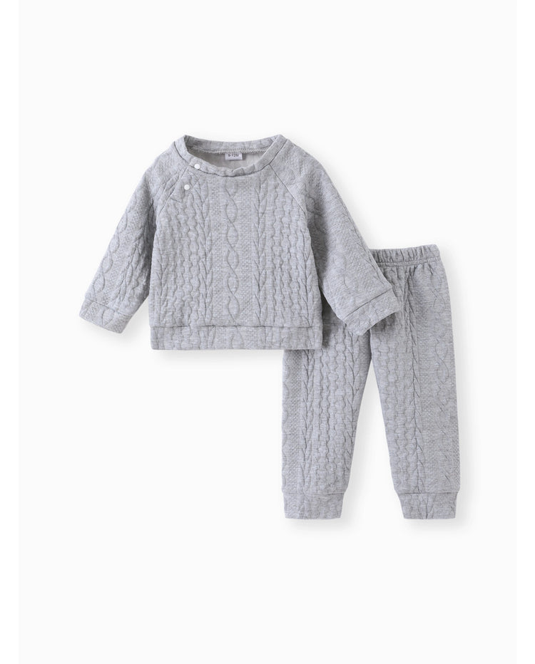 Ensemble 2 pièces sweat-shirt et pantalon en tricot uni pour bébé garçon/fille, gris clair