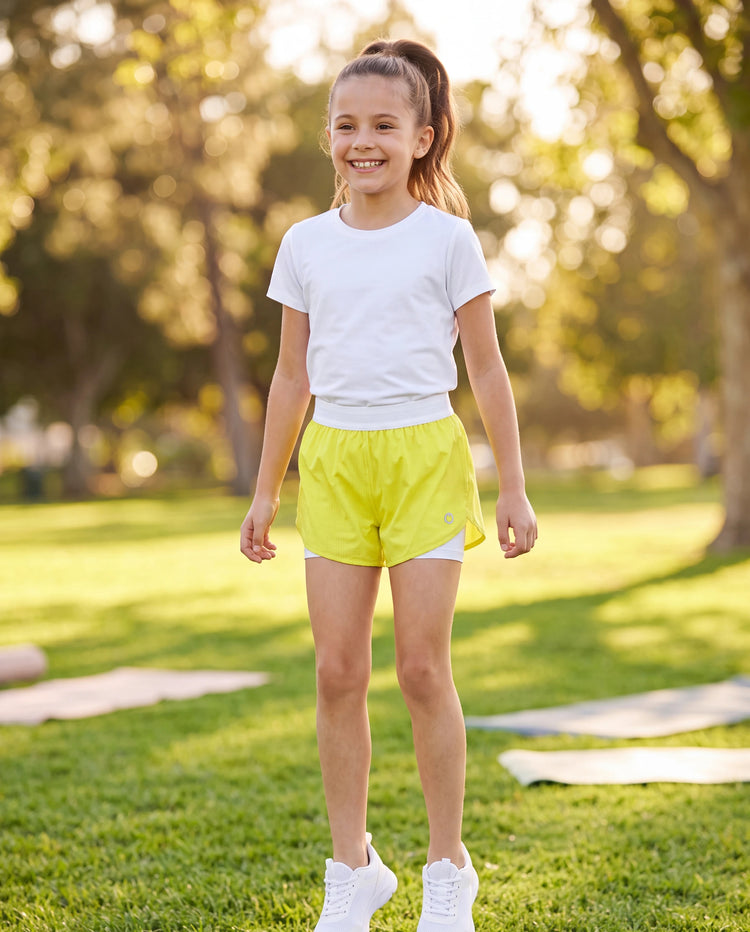 PatPat Lightflow Activewear kid girl athletic ultra light quick dry active shorts with bamboo viscose liner Yellow