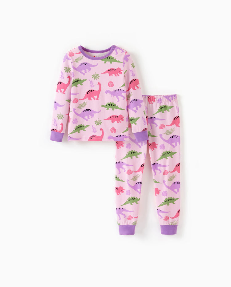 Kleinkind / Kinder 2-teiliger Pyjama aus Bio-Baumwolle mit kindlichem Print Eng anliegende Pyjamas für Mädchen / Jungen rosa