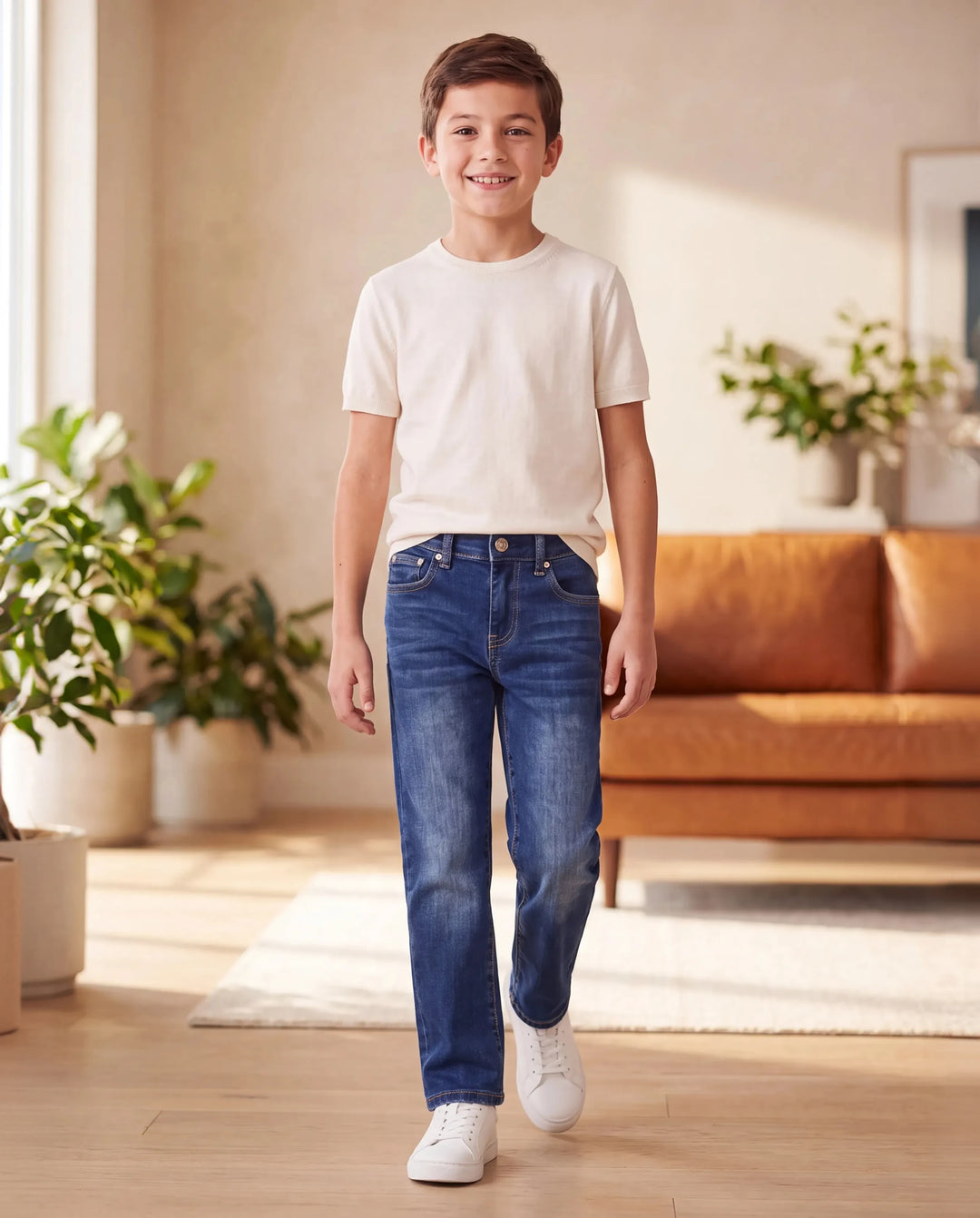 Einfarbig Elastische Taille Weich elastisch Bequem Casual Jeans Baumwollhose mit Taschen tiefblau