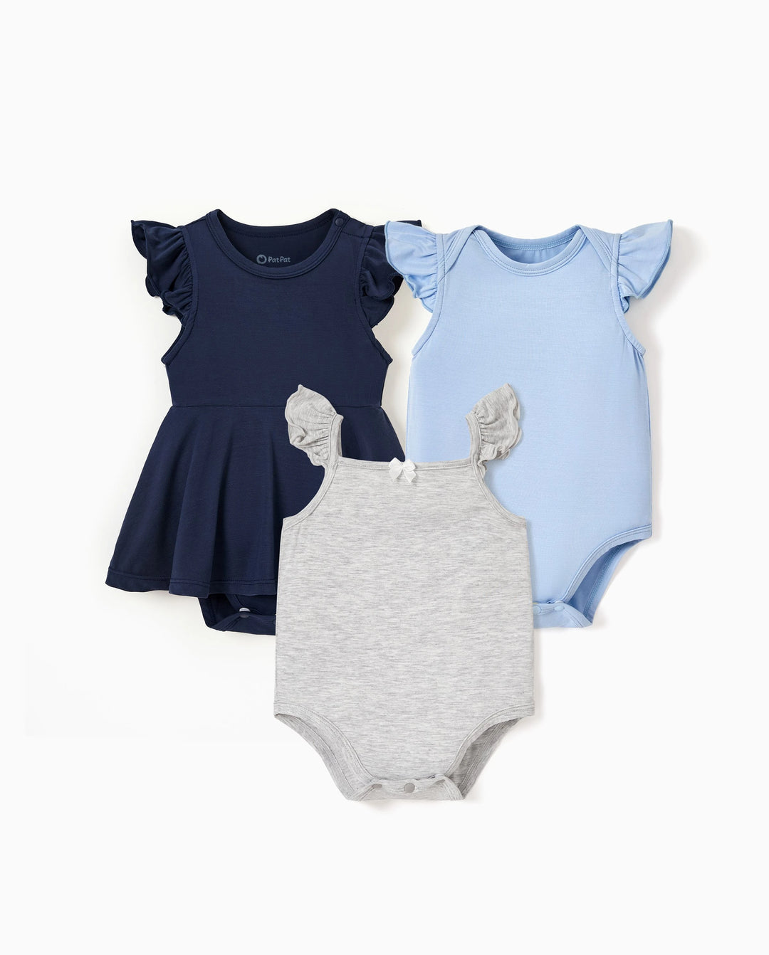 Bamboo Baby Girl Solid Color 3-Piece Rompers Set Blue