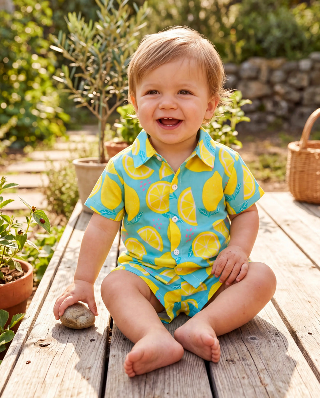 Fresh Market Baby Boy Lemon Shirt & Shorts Set Turquoise