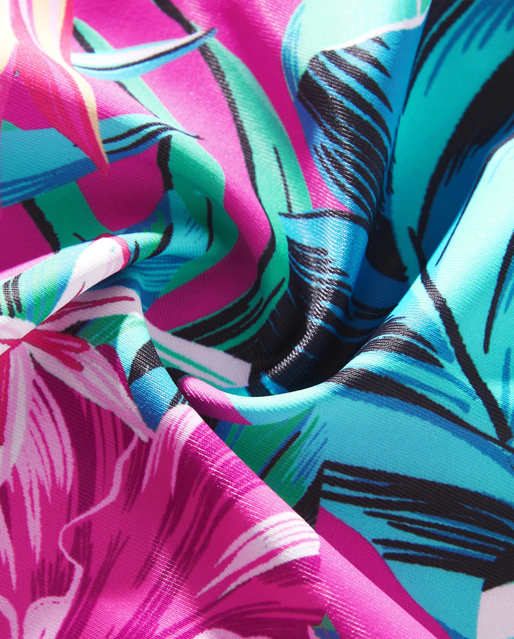 Family Matching Swimsuits Tropical Pink Leaf Print Halter One-Piece Swimwear or Swim Trunks Set Pink