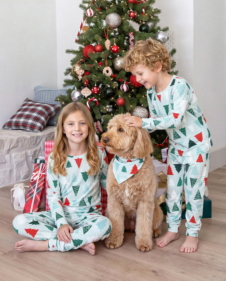 Pyjamas assortis pour toute la famille de Noël, motif sapin de Noël bleu