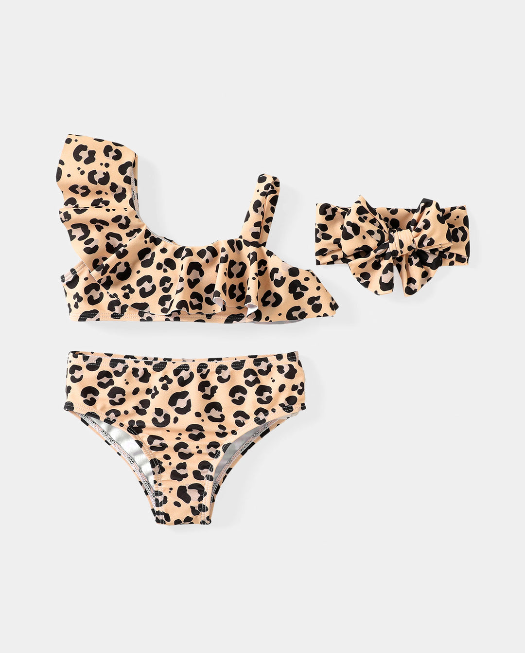 3Pcs Toddler Girl Leopard Print Ruffled Two-piece Swimsuit Set Colorful