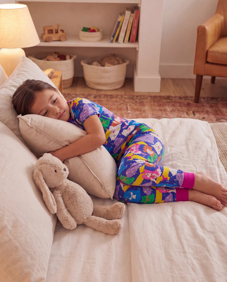 Toddler / Kids Christmas / Halloween Pajamas 3-Piece Bamboo Pajama Set 2-in-1 Look for 4 Seasons (Snug-Fitting) Color block