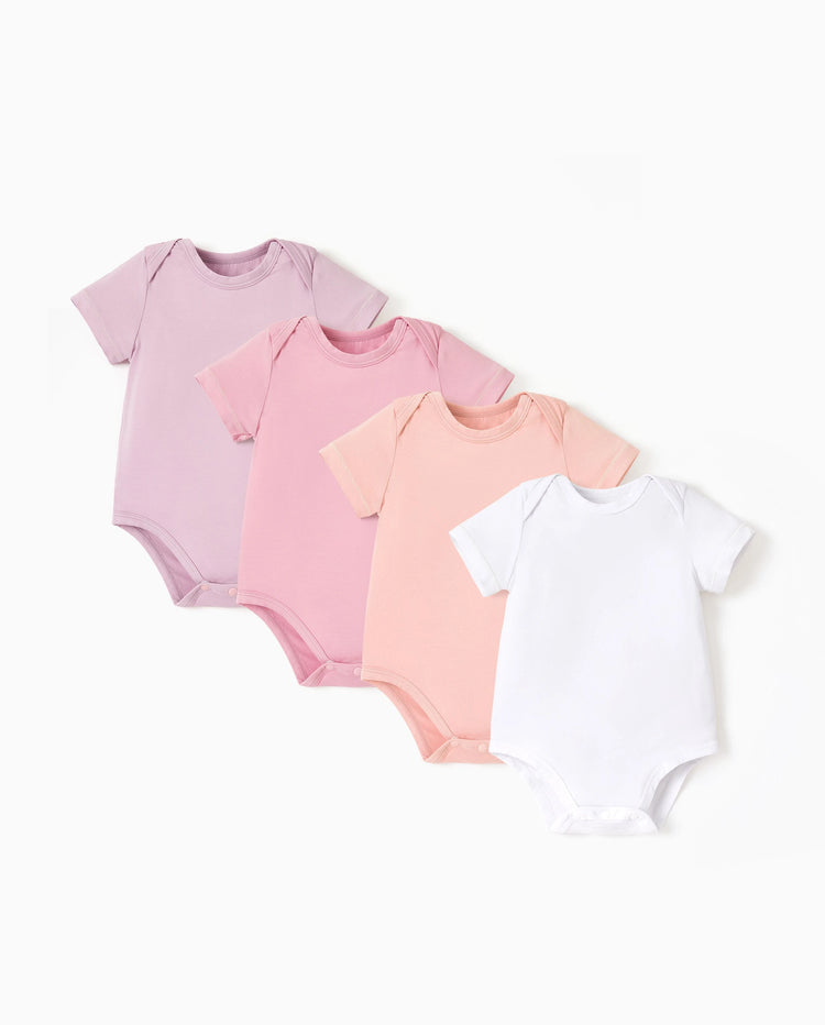 Ensemble 4 pièces barboteuses en modal de couleur unie pour bébé garçon/fille, rose