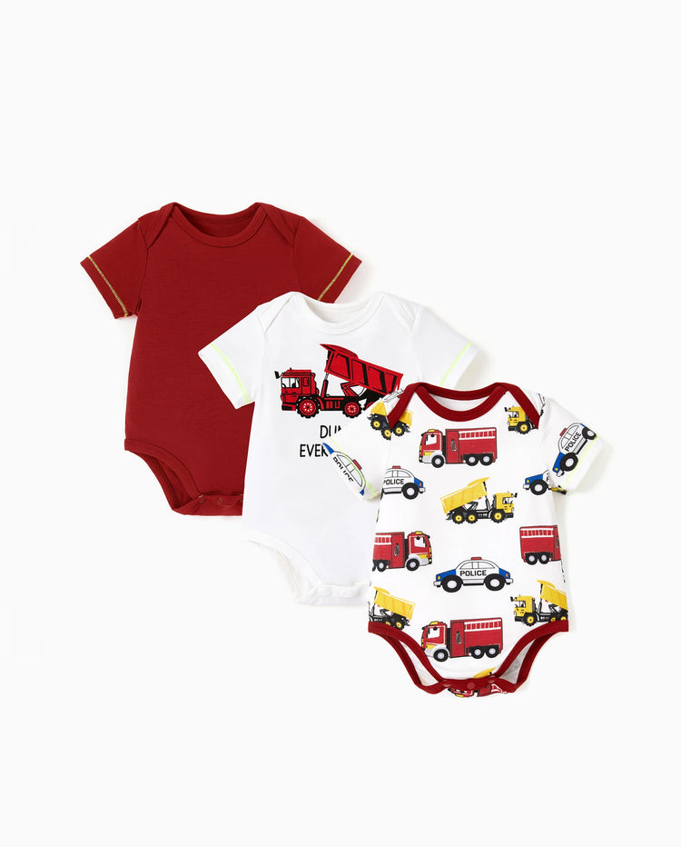 Baby Junge/Mädchen Verspielter Druck 3-teiliges Strampler Set rot