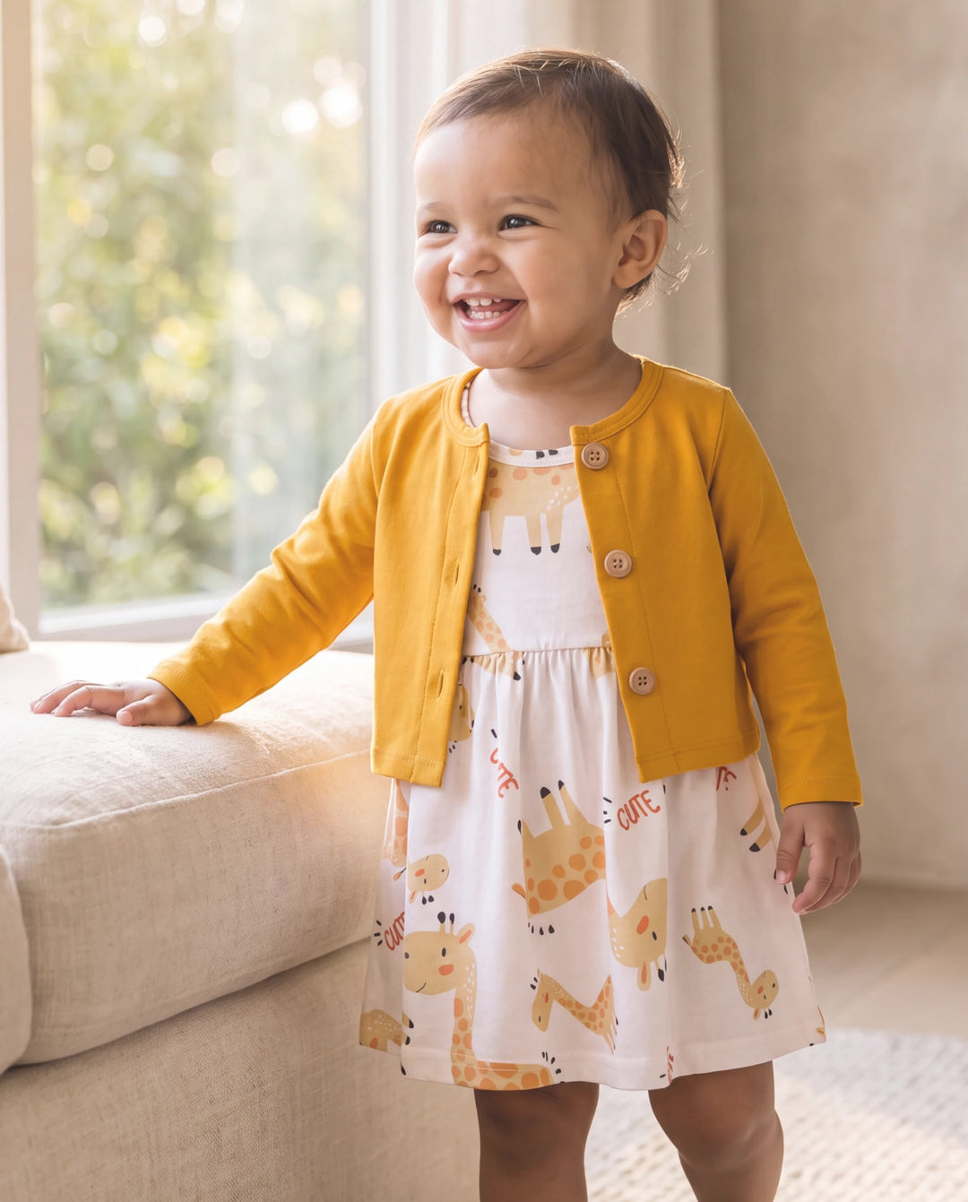 Ensemble 2 pièces pour bébé fille avec cardigan rose et robe à imprimé éléphant Ginger-2