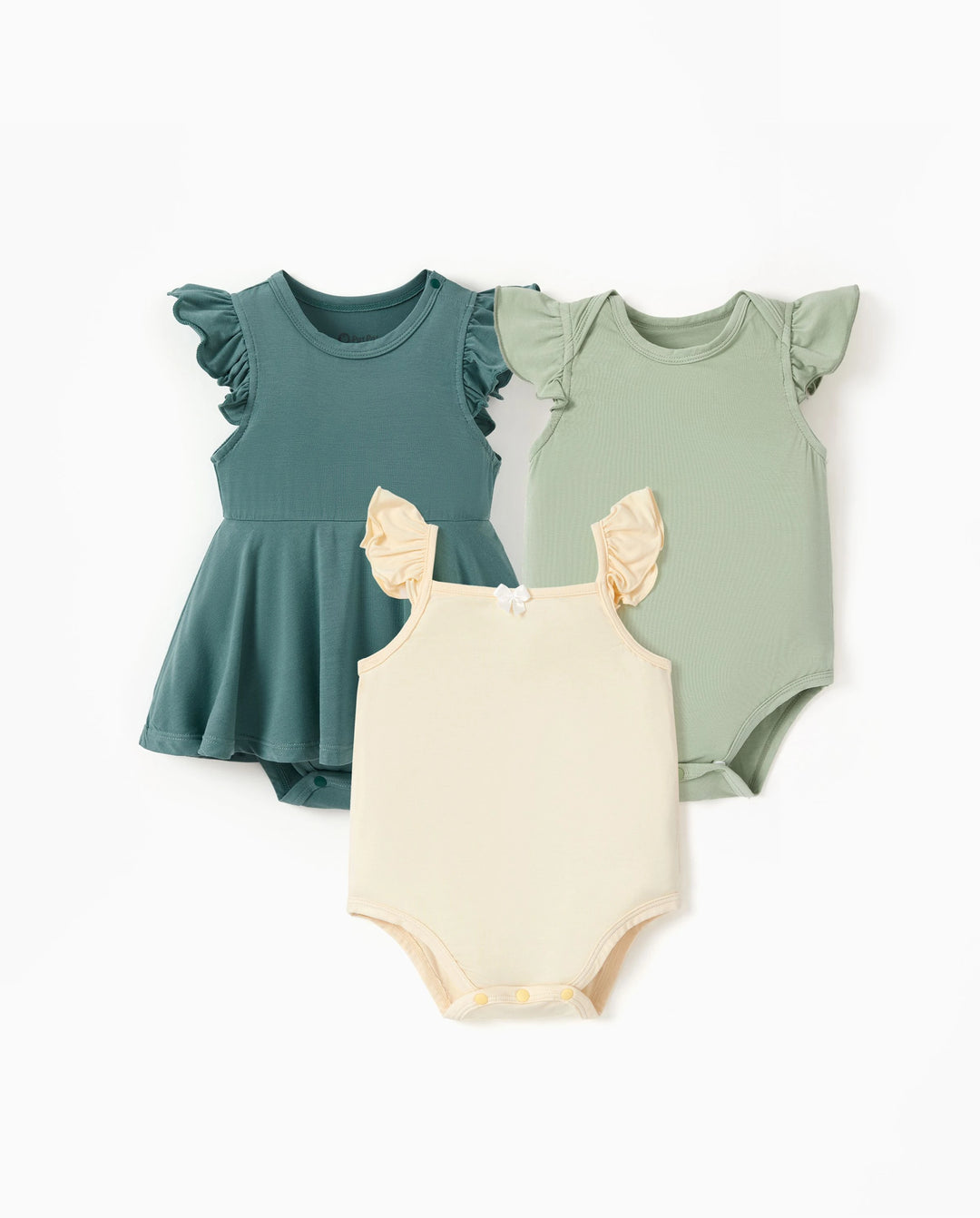 Bamboo Baby Girl Solid Color 3-Piece Rompers Set Green