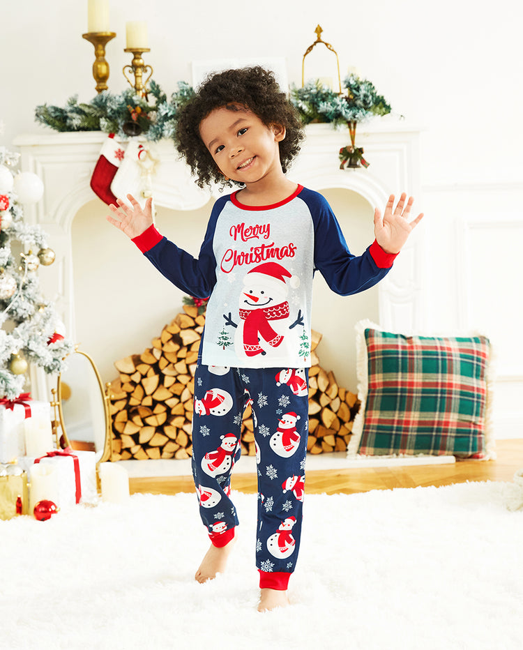 Pijamas navideños a juego para toda la familia, estampado de muñeco de nieve, bloques de color