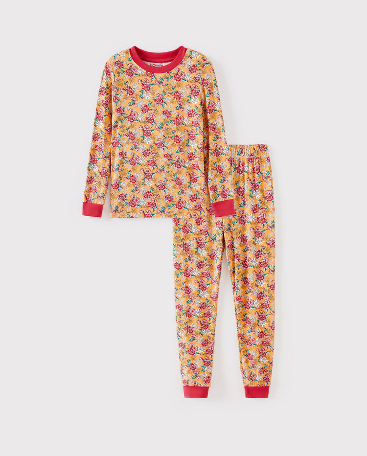 Christmas / Halloween Pajama 2-Piece Upgraded Thick Bamboo Pajama Set With Childlike Print for Toddler / Kids Girl (Snug-Fitting) Orange