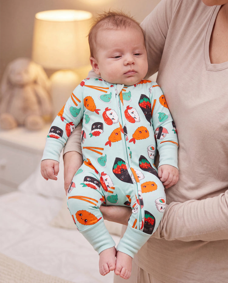 Kinder Baby / Mädchen Bambus Pyjama mit kindlichem Aufdruck (eng anliegend) hellgrün