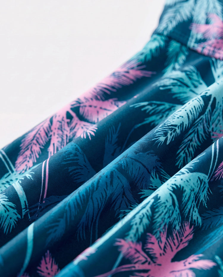 Trajes de baño familiares a juego con estampado tropical de palmeras, traje de baño de dos piezas con volantes para mamá y yo, bañadores para papá e hijo, ropa de playa para vacaciones Turquesa