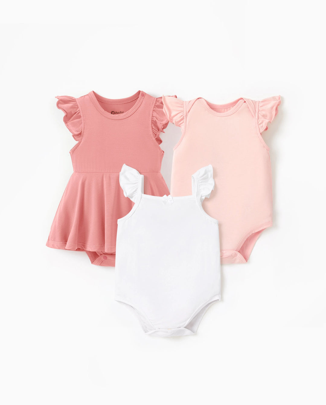 Conjunto de 3 piezas de mameluco de bambú para niña, color liso, rosa