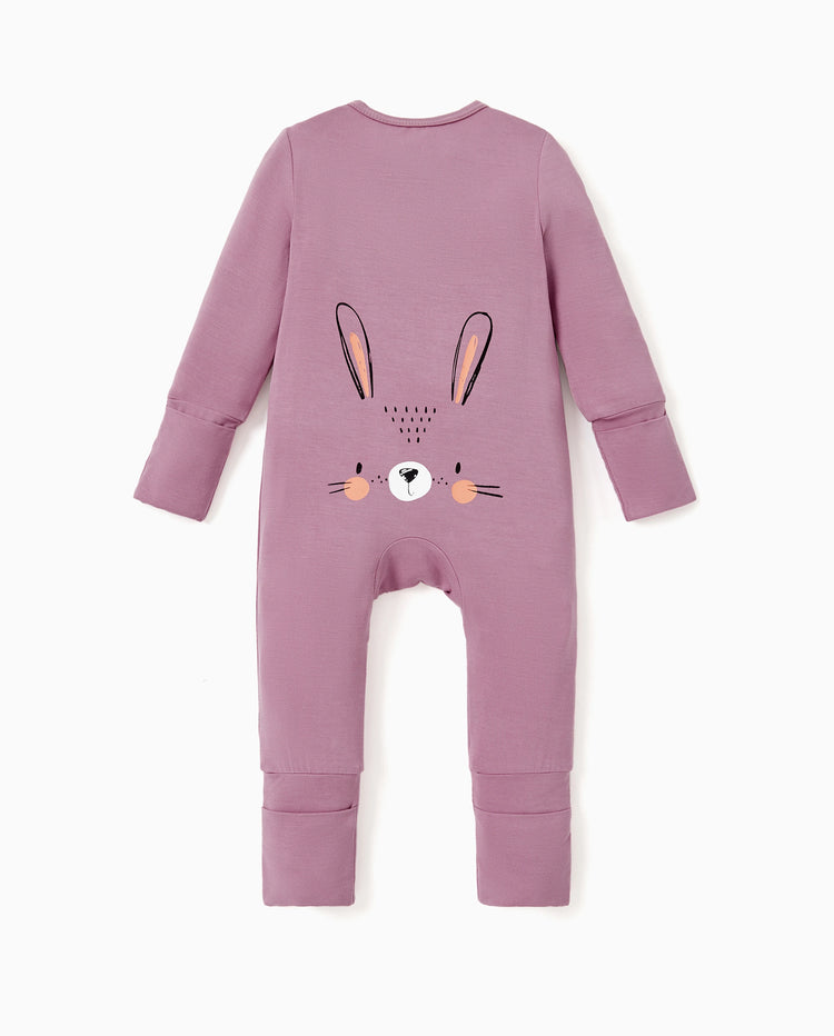 Bamboo Baby Boy / Girl Childlike Animal Pattern 2-way Zipper Footie Purple