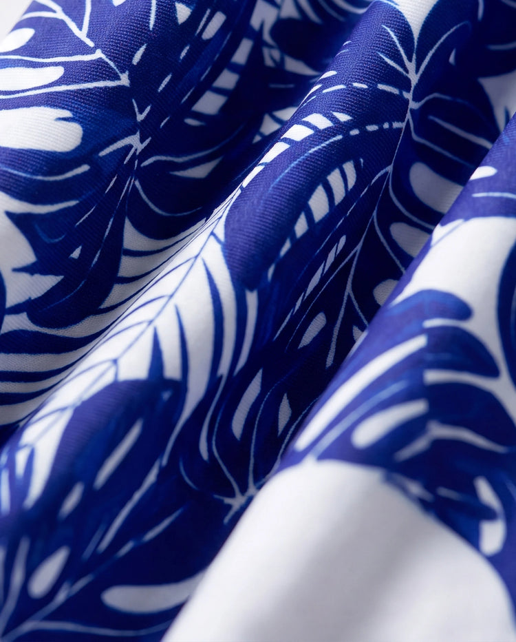 Family Matching Tropical Leaf Print Swim Trunks or Hollow-out Crisscross Straps One-piece Swimsuit Blue