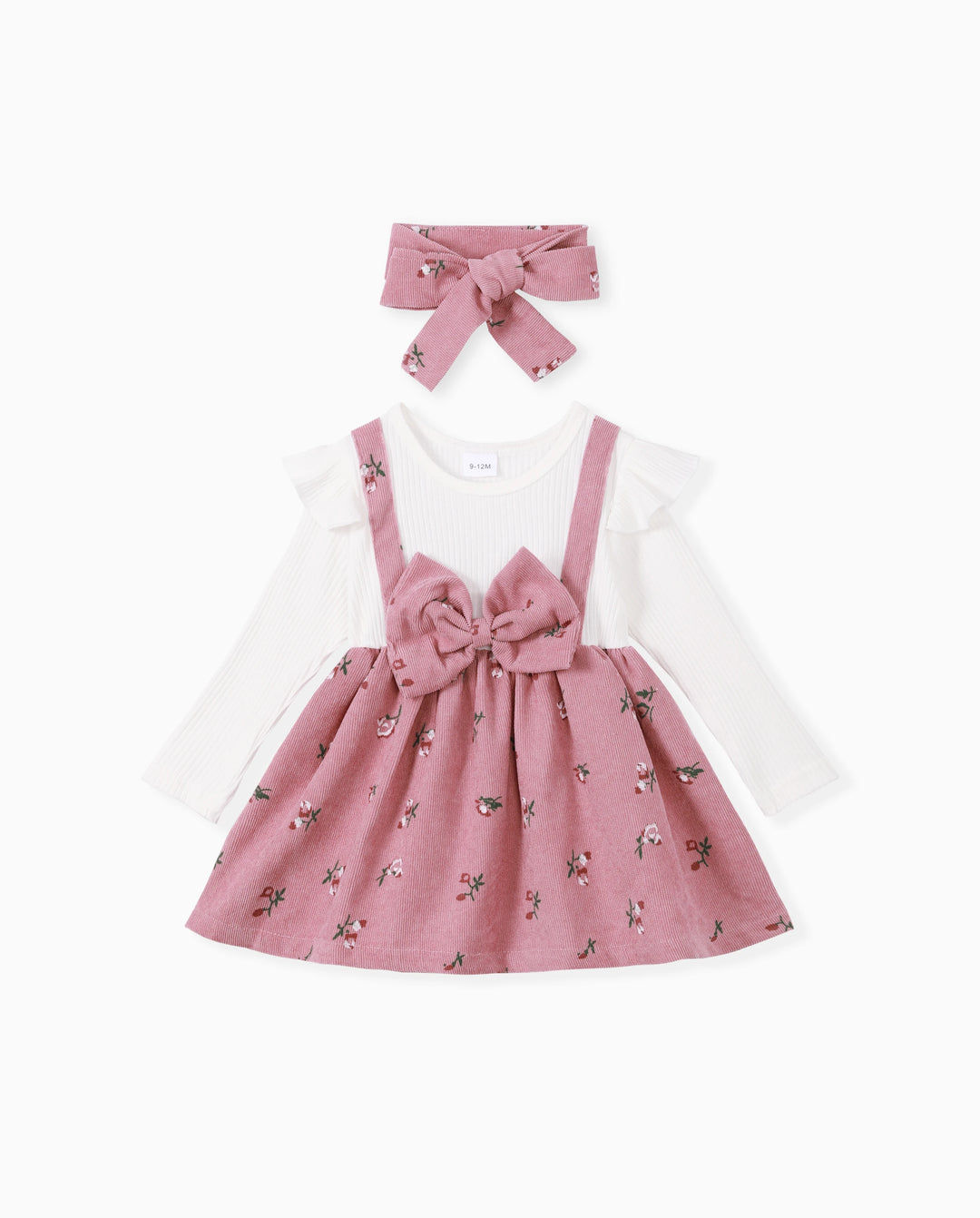 2pcs Baby Girl Floral Print Combo Dress with Headband Set ColorBlock