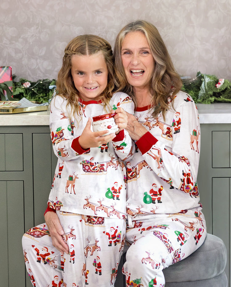 PatPat Family Matching Christmas Pajamas Reindeer & Santa Claus Print White Plus Size