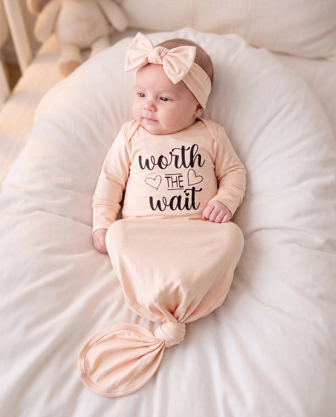 Baby / Girl Bamboo Sleeping Bag Infant Gown with Headband Apricot