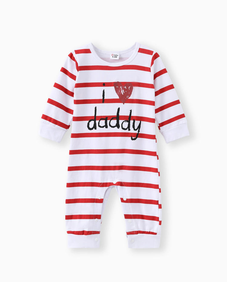 Mono para bebé niño/niña, 95 % algodón, manga larga, estampado de letras, corazones, estrellas y rayas, color rojo