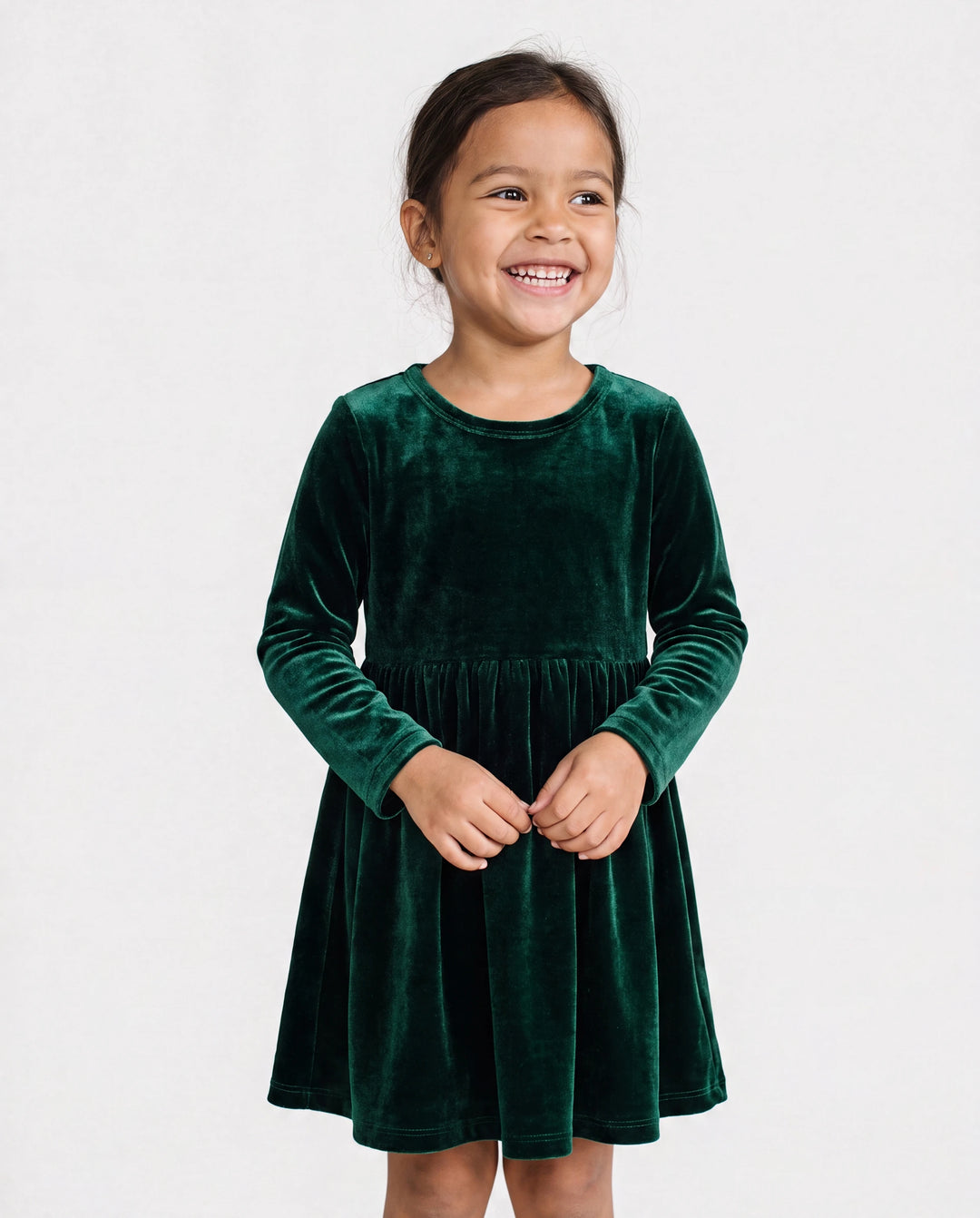 Weihnachten Süßes Kleinkind Mädchen Einfarbig Samt Material Kleid Set grün