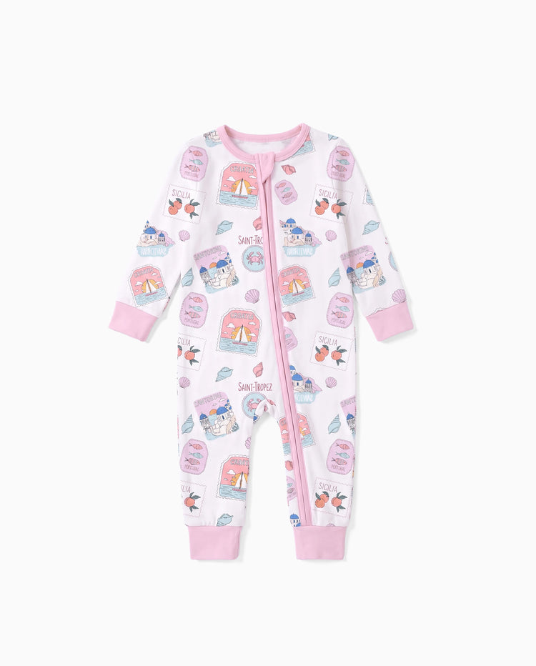 Bamboo Baby Neutral 1 Stück Cartoon-Mischung Eng anliegender Reißverschluss Fußloser Schlafanzug Pink Lila