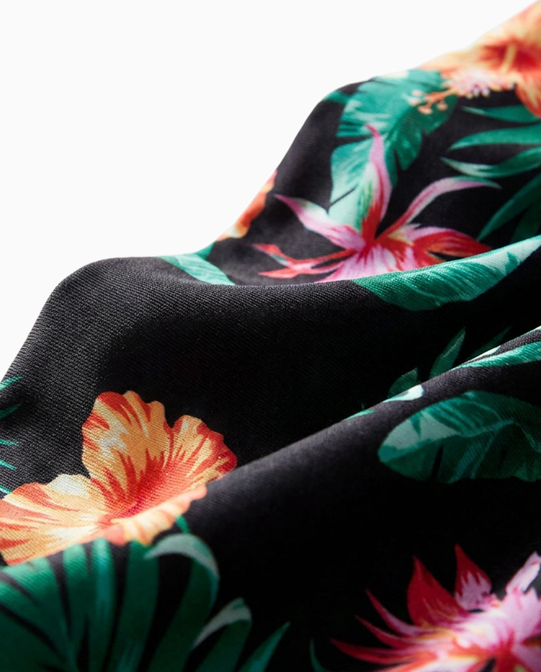 Ensemble maillots assortis famille à imprimé tropical – bikini col V et short de bain, couleur noir