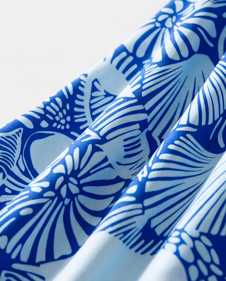 Matching Family Shell Print Swimwear Floral two-piece Bikini & Swim Shorts Set for Mom, Dad, & Kids, Perfect for Beach Days & Pool Parties Blue