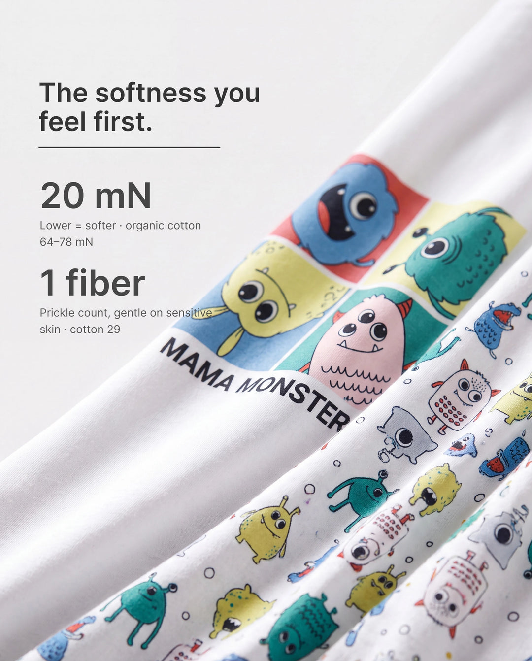 Bamboo Family Pajamas Cute Little Monster Print Short-sleeve Matching Pajama Set ( Snug-Fitting for Children ) White